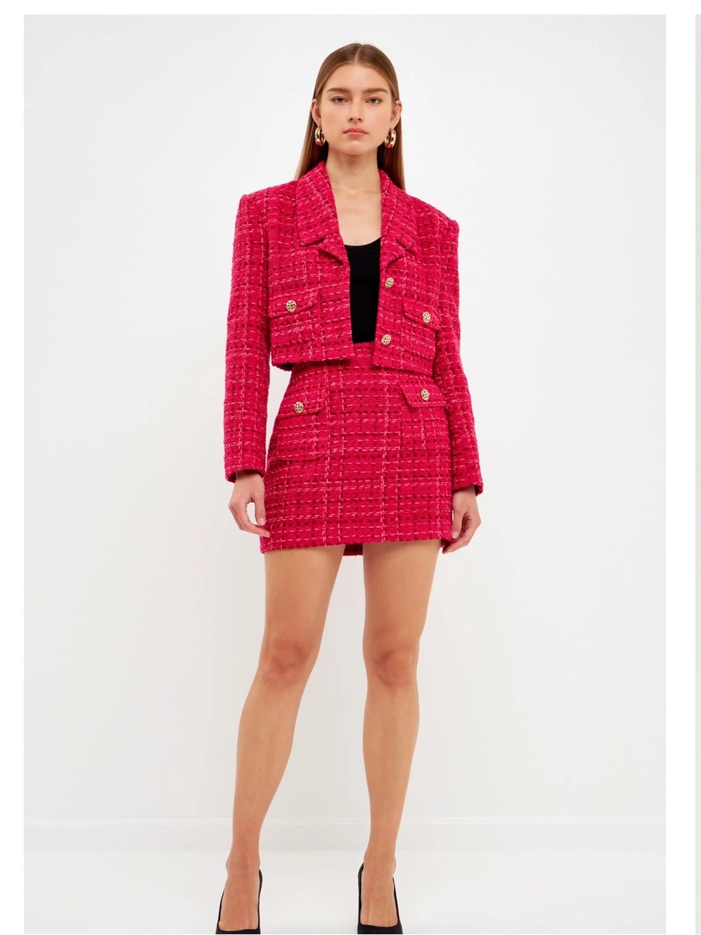 Fuchsia Tweed Mini Skirt - Classic Bouclé